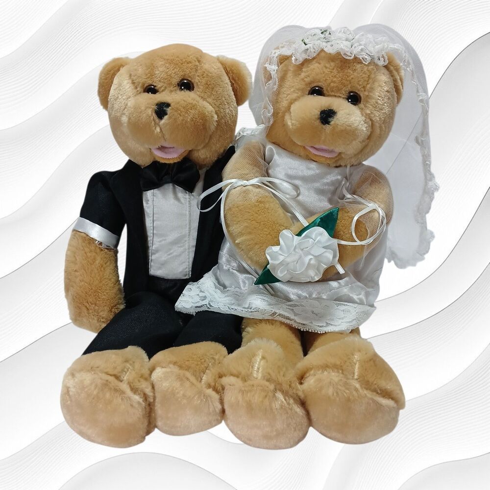 Bride & Groom  Plush Teddies, Smartly Dressed by PBC, 14" Tall GUC